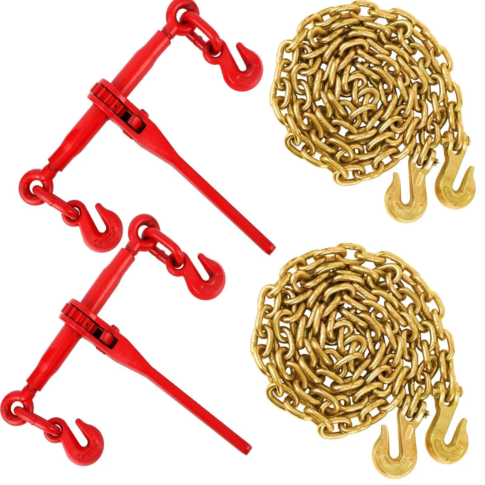 3/8"-1/2" Chain Binders 2 Pack, 10FT Chain Included, Heavy Duty Ratchet Binders 12000 LBS WLL for Flatbed Cargo, Towing & Industrial Hauling