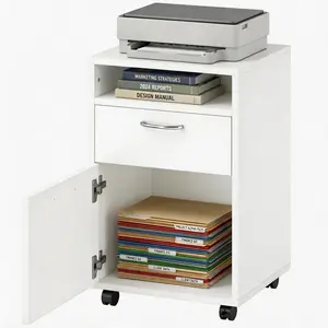 Mobile Storage Cabinet Organizer with Drawer and Cabinet White Printer Stand with Castors 4 Wheels 2 Brakes for Home Office Dorm Room Under Desk