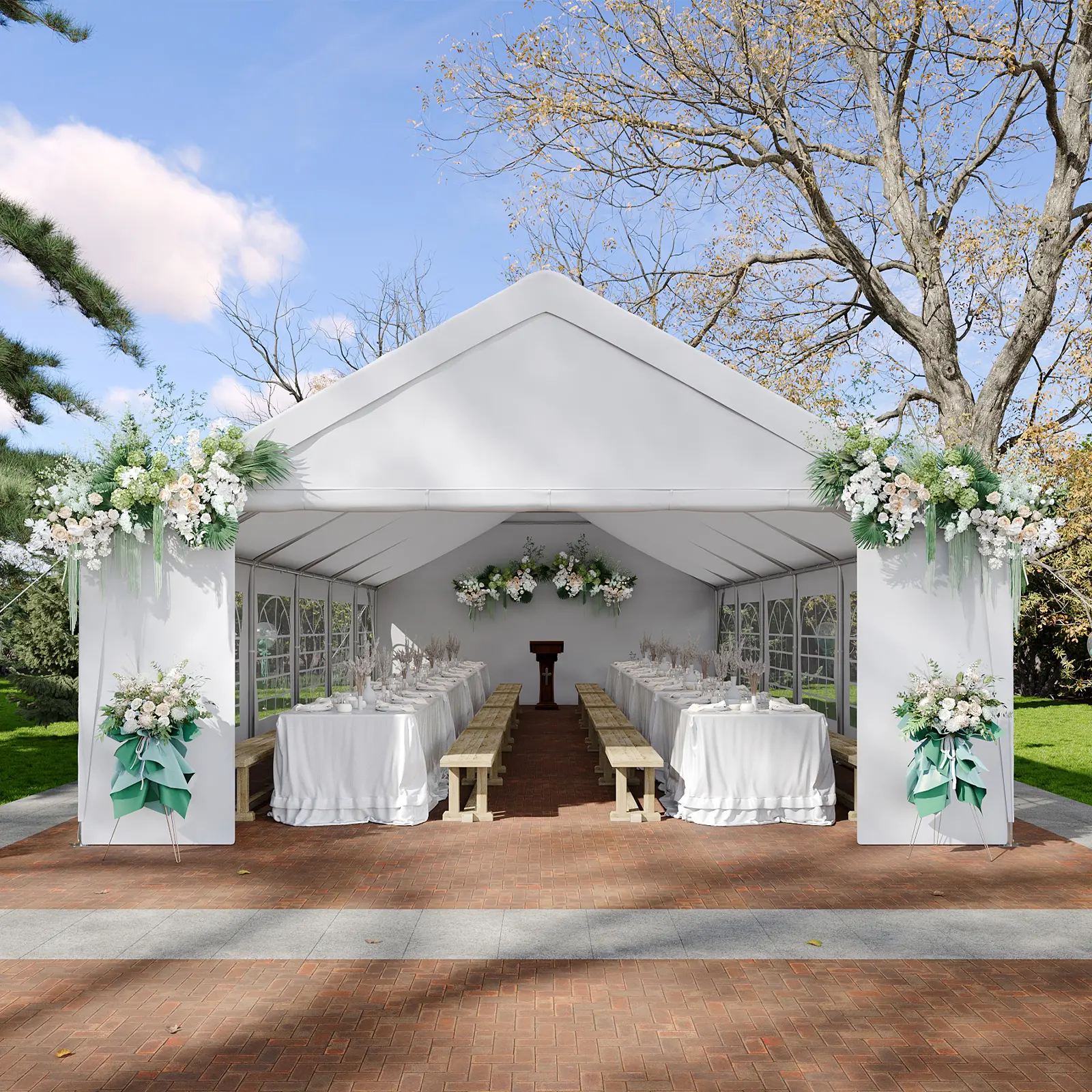 Aoxun Heavy‑Duty Steel Frame Party Tent Canopy, 16x32 FT / 40x20 FT Large Outdoor Shelter, Waterproof Removable Sidewalls & roll-up Door, Easy Setup Heavy‑Duty Carport, Ideal for Wedding, Birthday Party, Craft Fair Market, Backyard Patio Events,