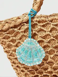 Blue Shell Beaded Bag Charm, Handmade Faux Pearl Rhinestone Keychain, Casual Style Decorative Accessory for All Seasons