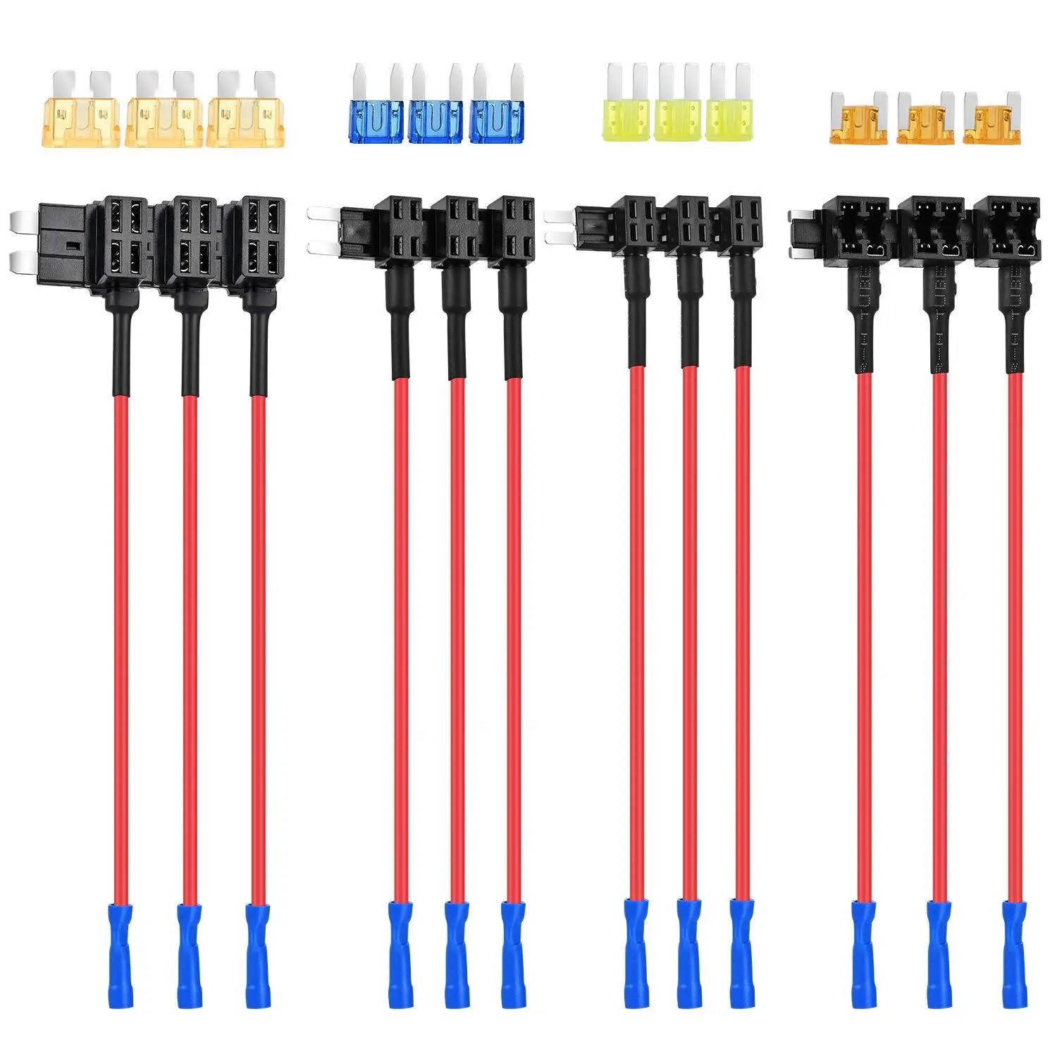 Nilight 12-Pack 12V Plug-in Automotive Tools Add-a-Circuit Fuse Tap - 4 Types (Standard, Mini, Micro2, Low Profile) ATO, ATC, ATM, APM Holders for Car, Truck Circuit Protection Car Lighting Accessories Car Power Inverter