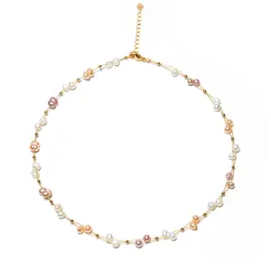 4-6mm Multicolor Cultured Freshwater Pearl Necklace Double Strand Station Necklace