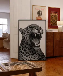 Black & White Cheetah Poster | Leopard Roar | Vintage Maximalist Wall Art