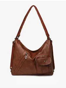 Vintage Brown Soft Leather Tote Bag Casual Lazy Style Large Capacity Multi Pockets Crossbody Shoulder Bag for Daily Commute Dating