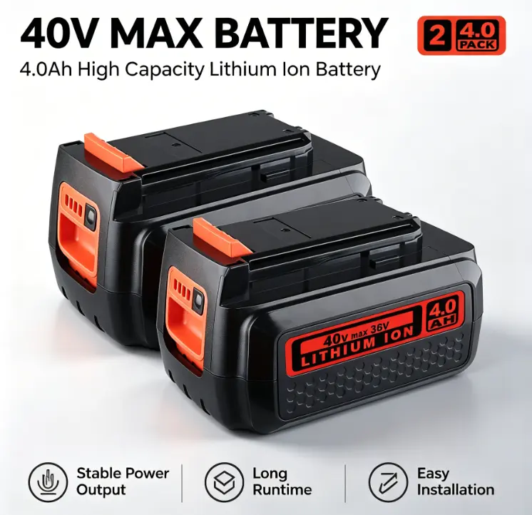 40V 4.0Ah High-Capacity Lithium Ion Replacement Battery Pack with Smart BMS, High-Density Cells, Plug-and-Play, Scratch-and-Impact-Resistant Safety Guard for Black+Decker LBXR36, LBXR2036, LBX1540, LST540, LCS1240, LST136W Cordless Garden Tools, Batteries