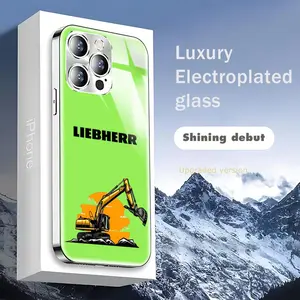 LOGO Brand Liebherr Excavator Cool Phone Case For Iphone 17 16 15 14 13 12 Pro Plus Max New Electroplated glass Case