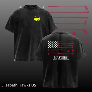 Masters American Flag Golf Shirt Vintage Washed Tee, Augusta National Golf Club USA Flag Graphic T-Shirt, Patriotic Golf Lover Gift, Retro Acid Wash Black Shirt, Unisex Streetwear Tee