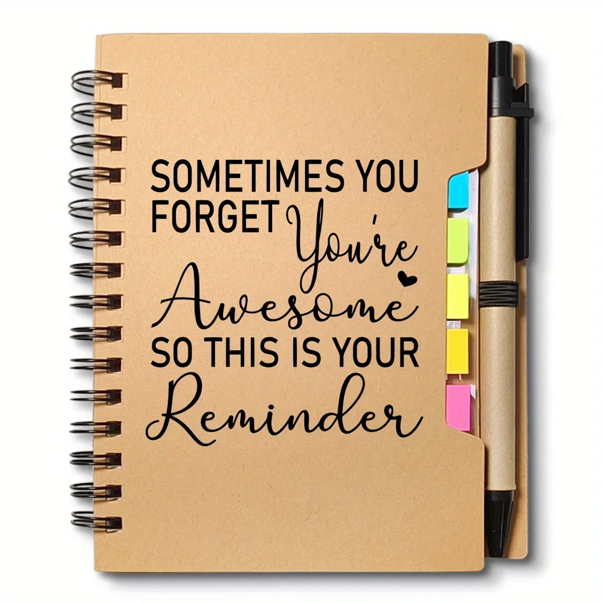 1 Set Employee Appreciation Gift - Motivational Mini Spiral Bound Notepad with Ballpoint Pen - Teacher Appreciation Notebook Gifts for Staff, Colleagues & Teachers, Office Stationery Supplies - Christmas/Thanksgiving Corporate Rewards - Brown