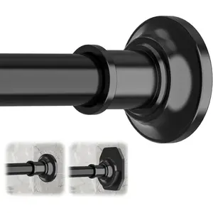 Tension Curtain Rod, Extra Long Outdoor Curtain Rod 43-100 Inch Adjustable, 1.1 Inch Diameter Thick Heavy Duty Black Shower Curtain Rod, Stainless Steel Shower Rod For Bathroom No Drilling, No Rust