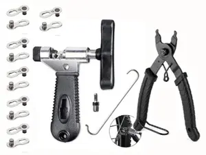 1Set Bike Chain Tool Kit, Bike Chain Breaker with Hook, Link Plier and 6 Pairs Bicycle Buckle for Road Mountain Racing Cycling