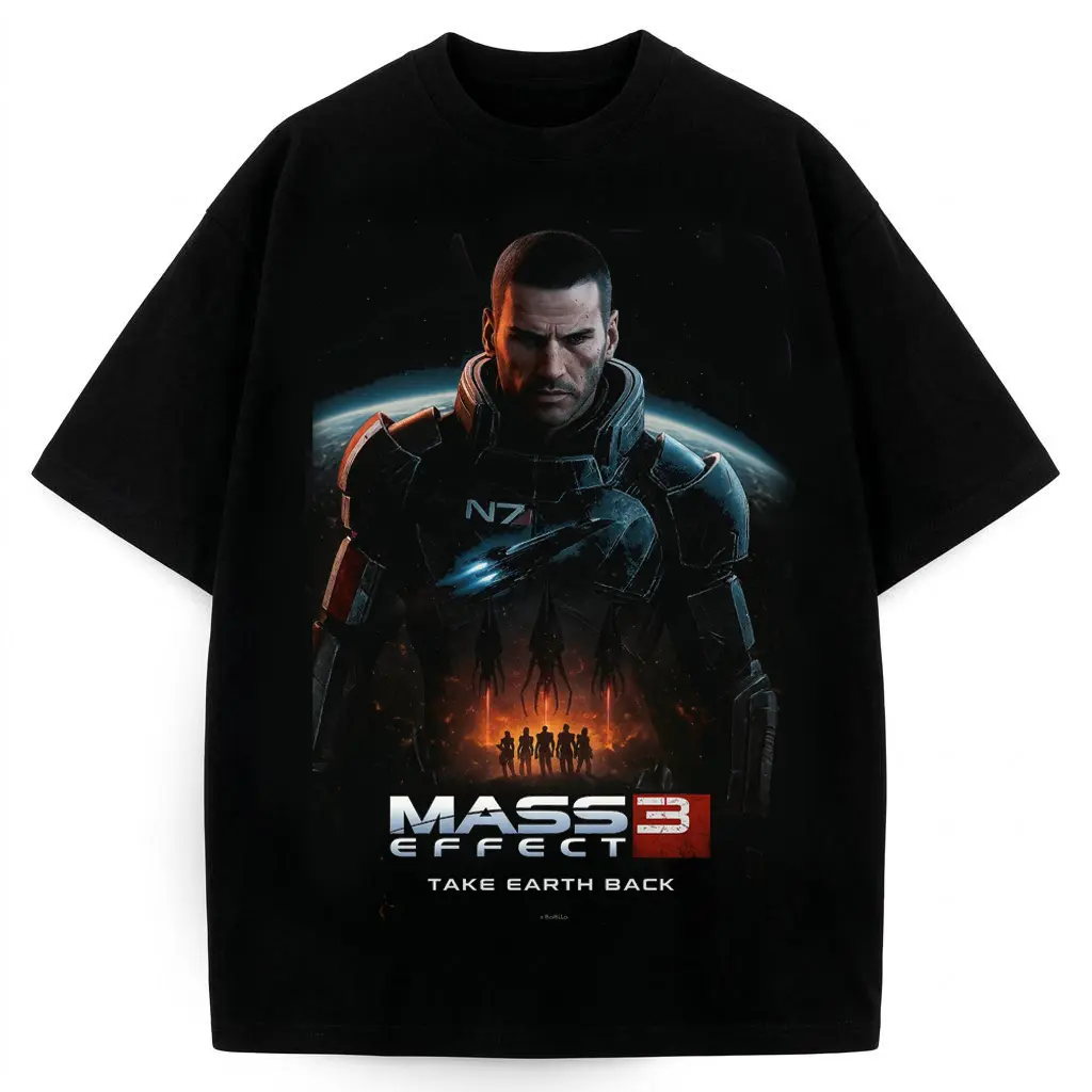 Mass Effect 3 Commander Shepard T Shirt Gift For Fans Space Adventure Tee