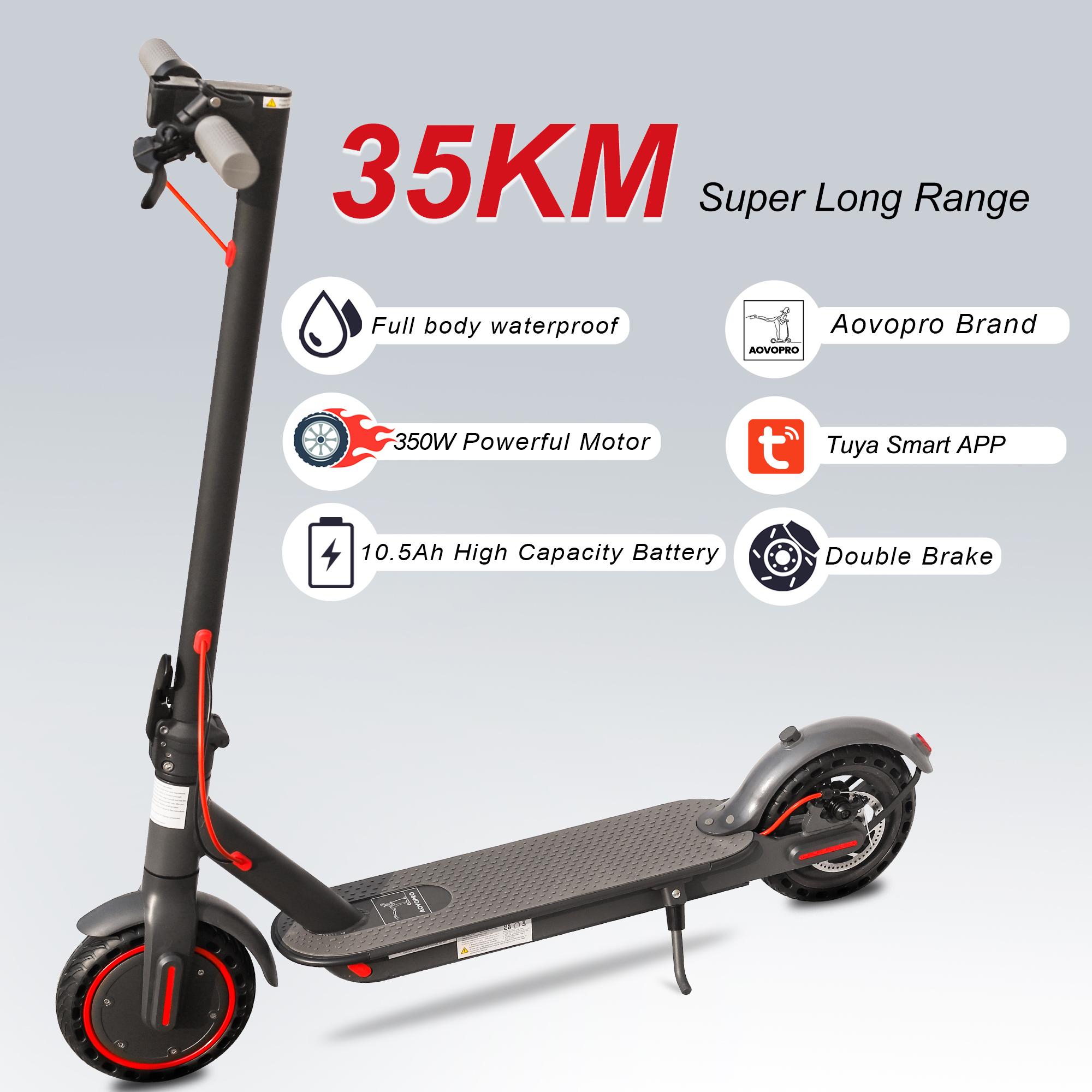 Aovopro Electric Scooter - 8.5" Solid Tires, 350W Motor Up to 21 Miles of Range and 19 MPH Portable Folding Commuter Sc