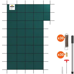 【fathersdaygift】VEVOR Inground Pool Safety Cover, Fits 20 ft x 40 ft Rectangular Winter Pool Cover with Right Step, Triple Stitched, High Strength Mesh PP, Good Rain Permeability, Installation Hardware Included Household Steel