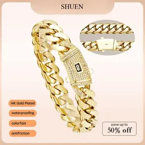 14K Gold Plated Luxury Bracelet Waterproof Fade-Resistant Non-Allergenic 6mm 8mm 10mm 12mm 14mm Sizes for Casual Business Leisure