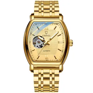 Automatic Mechanical Watch for Men, 36 Hour Power Reserve, Waterproof Stainless Steel Watch with Date, Luminous Hands, Tonneau Dial, Adjustable Solid Band