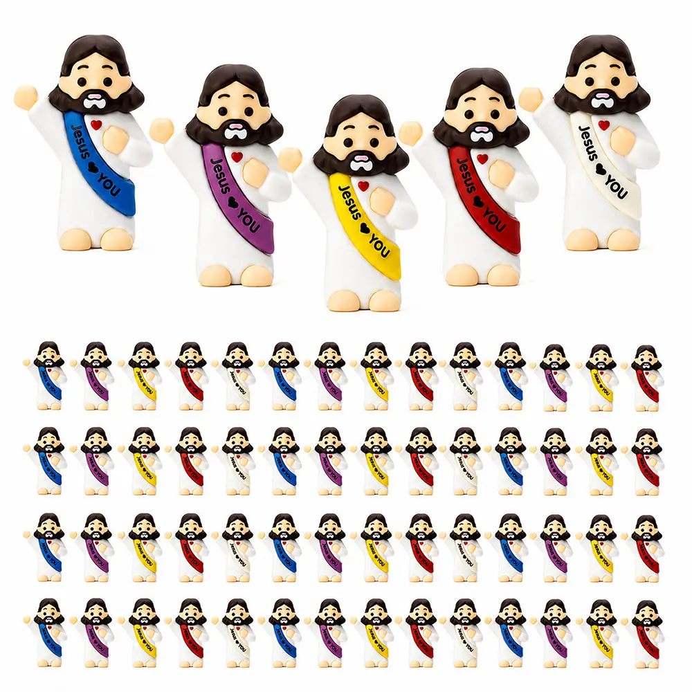 10-50Pcs Colorful Mini Jesus Figurines - Rubber Christianity Decor, Jesus Artwork Biblical-Themed Religious Decorations, Easter Egg Fillers, Sunday School Party Favors