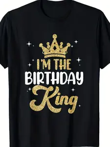 Men's "I'm The Birthday King" Matching Birthday Party T-Shirt - Retro Number 1 Graphic Tee for Couples, Plus Size Big & Tall, Machine Washable Gift for Gym, Travel, Christmas & Birthdays (Black Friday Special Offer)