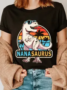 100% Cotton Nana Saurus Dinosaur Family Matching Funny Mother's Day T-Shirt