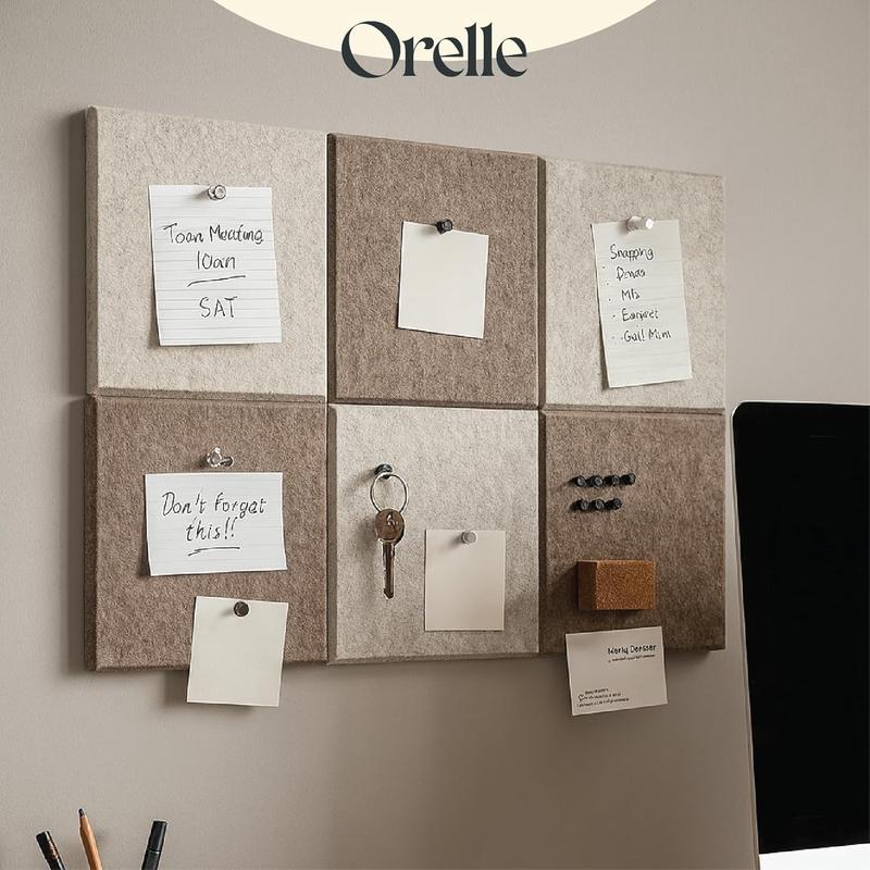 Orelle Checkered Felt Wall Tiles | Peel and Stick Felt Bulletin Board Tiles for Wall | Alternative Cork Board for Office, Memo Board, Kids Art Display | 6 Pack | 36 x 24” | Beige & Mocha