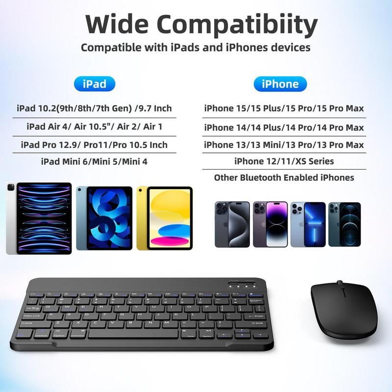 Wireless Keyboard & Mouse Combo for Mac iPad Phone Tablet PC ABS Aluminum Alloy 2.4GHz Bluetooth Connection Hot Keys Indicator Charging LED Pairing Instruction Included