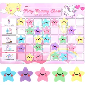 Potty Training Chart for Toddlers with 40 Large Reusable Magnetic Star Stickers Interactive Reward Chart for Toilet Training (Unicorn)