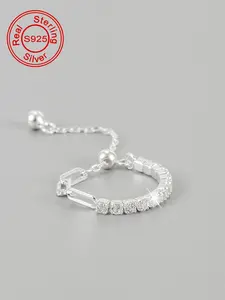 S925 Sterling Silver Adjustable Chain Ring, Fashion Jewelry for Party, Daily Clothing Decor, Trendy All-match & Exquisite Jewelry for Birthday Gift, Adjustable Rings