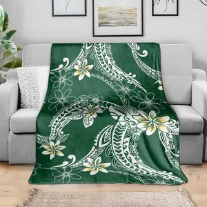 Polynesian Hawaiian Tropical Floral & Geometric Pattern Throw Blanket - Lightweight 100% Polyester Flannel, All-Season Soft Light Beige-Friendly For Napping, Travel, Home Decor - Machine Washable, Allseason Blanket |   Geometric Blanket |   Knitted Weave