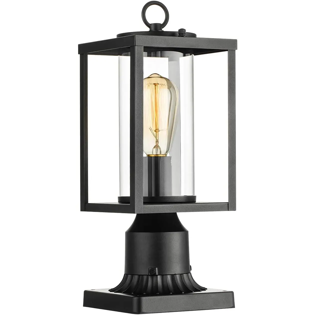 14" Outdoor Post Light, Rectangular Pole Lamp for Outside, Lamp Post Light Fixture, Hardwired Outdoor Lighting for Yard, Deck, Cylinder Glass Shade, Matte Black, Pack of 1