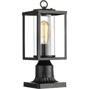 14" Outdoor Post Light, Rectangular Pole Lamp for Outside, Lamp Post Light Fixture, Hardwired Outdoor Lighting for Yard, Deck, Cylinder Glass Shade, Matte Black, Pack of 1