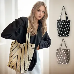 Women's Stripe Shoulder Bag Fashion Handmade Knit Practical Medium Bag Tote Bags for Thanksgiving Present