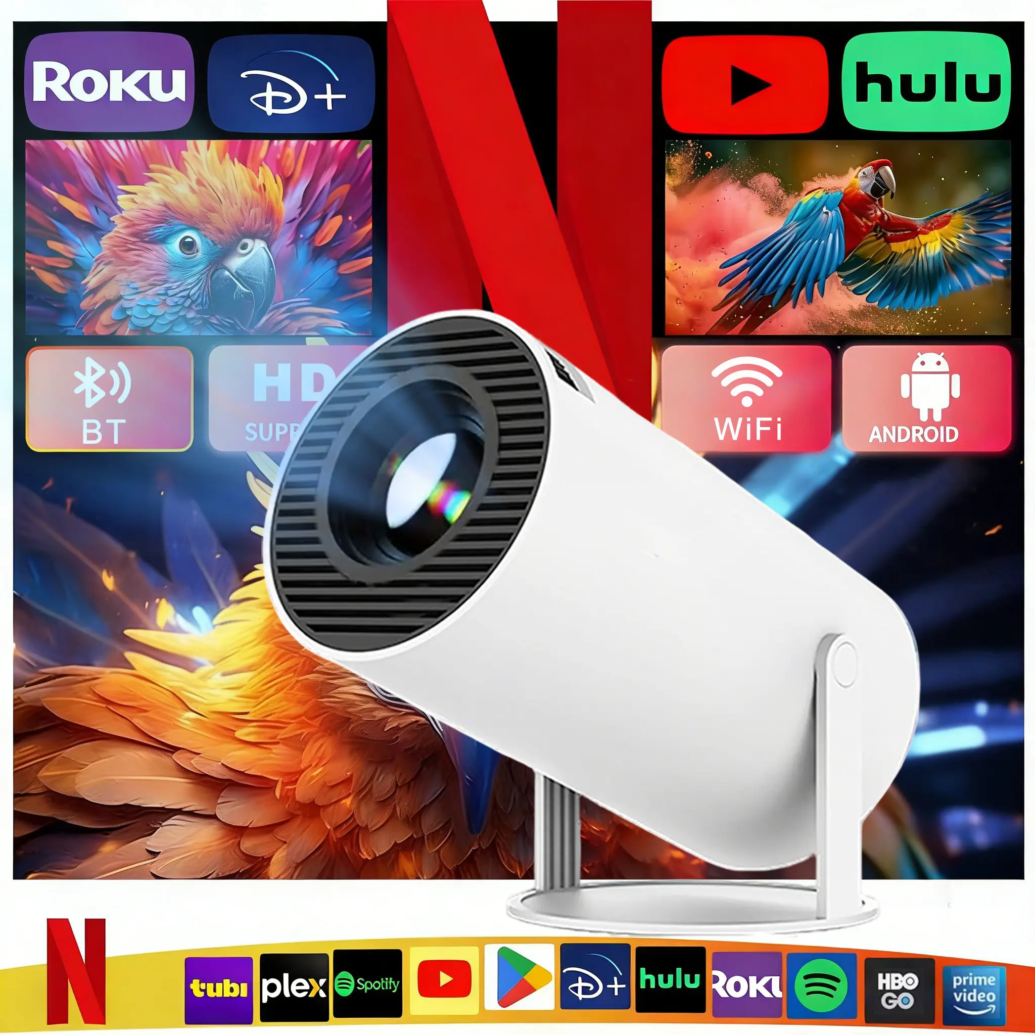 Outdoor Fun Mini Projector with 5G Wi‑Fi and Bluetooth - 720p Full HD, Portable Android Home Theater Audio with Bluetooth Connectivity
