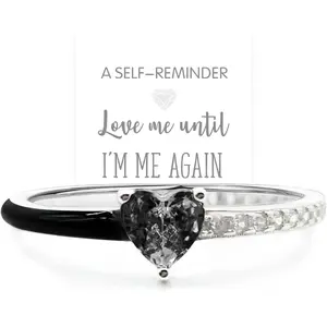 Love Me Until I'M Me Again Black Heart-Cut Half Enamel Ring, Black Heart Self-Love Ring, Jewelry Birthday Gifts for Women, Daughter, Wife, Friends