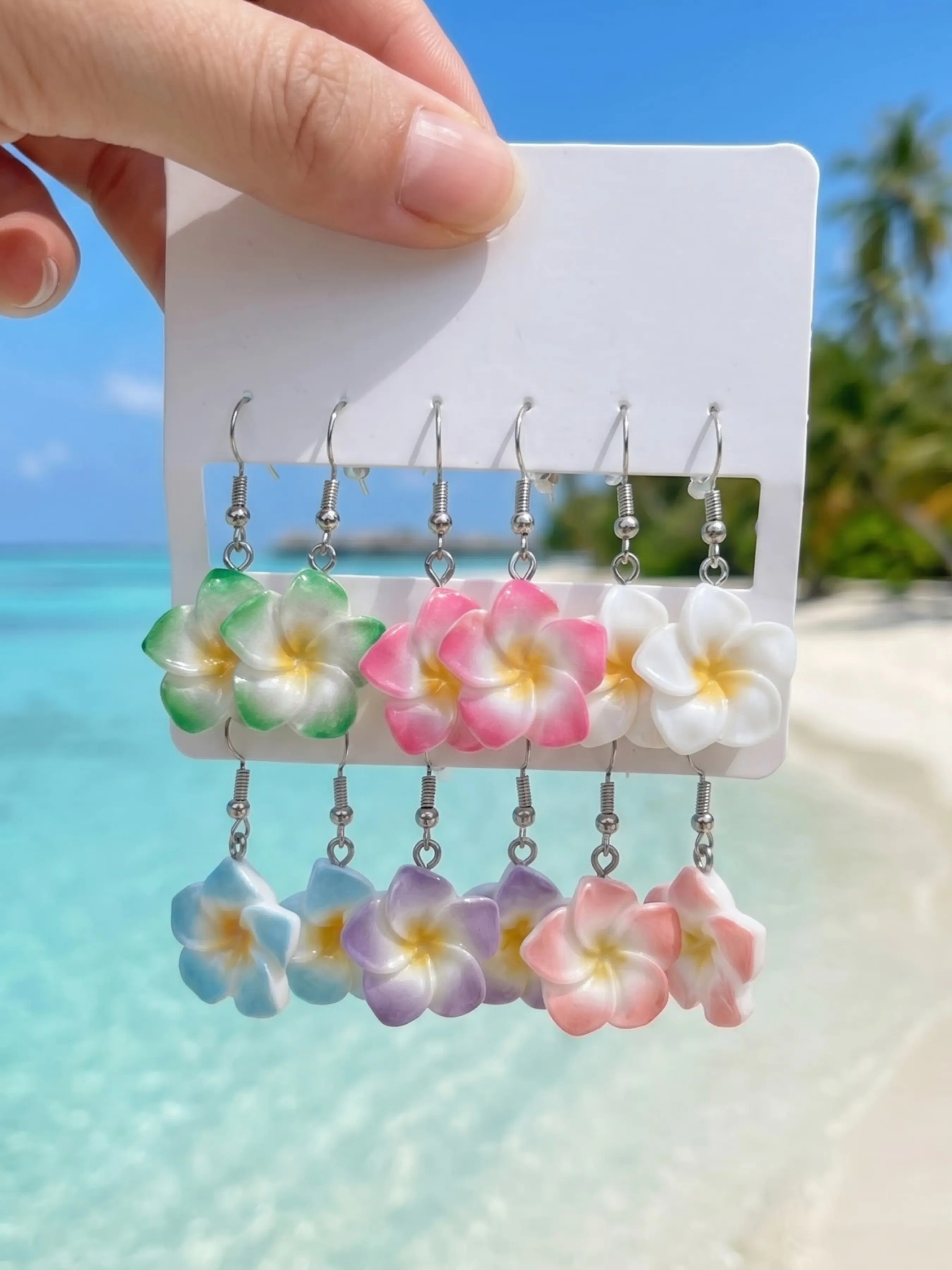 Summer Beach Boho Frangipani Drop Earrings Set, 12pcs Multicolor Plumeria Flower Dangle Earrings, Trendy Vacation Fashion Jewelry