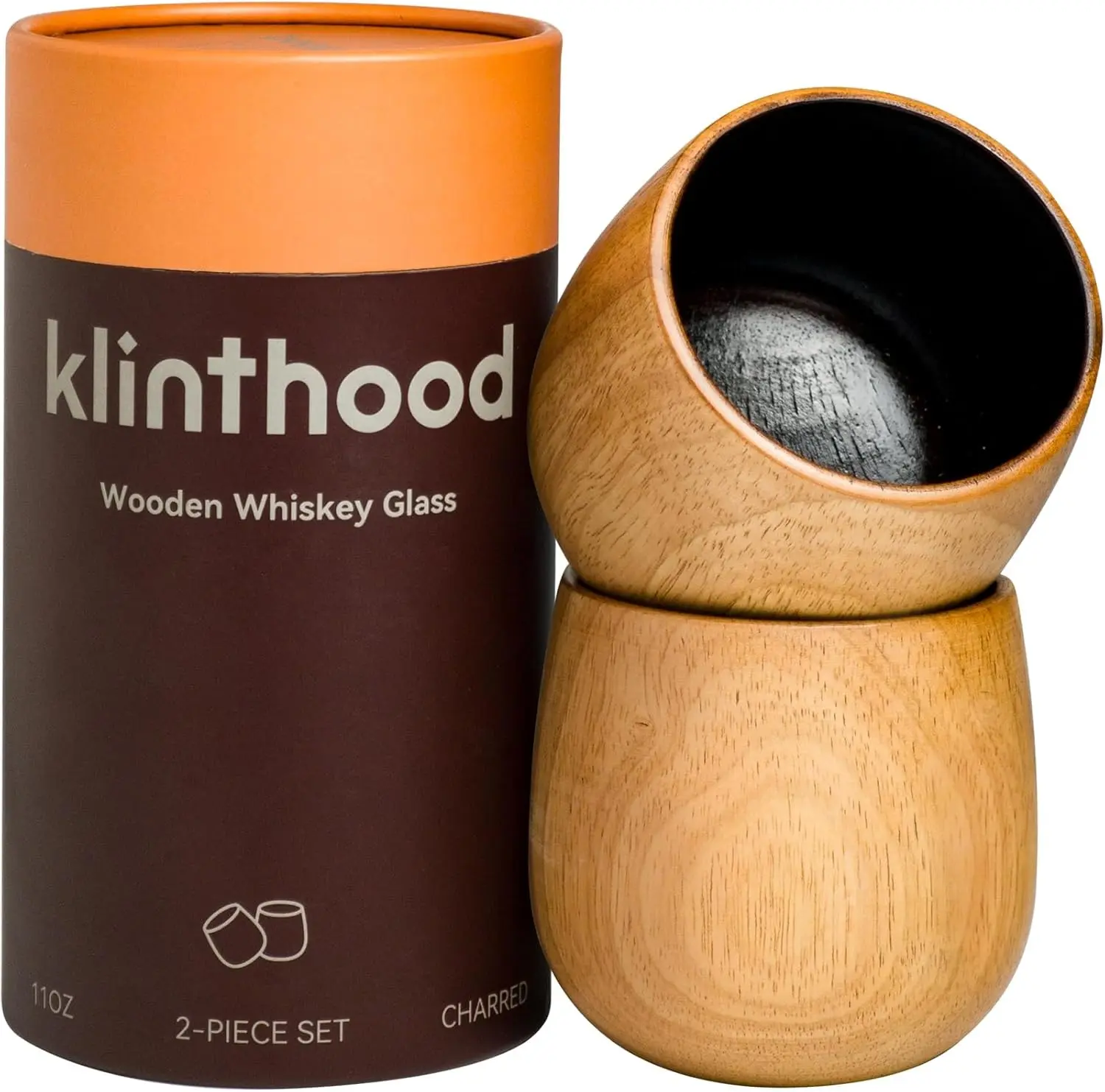 Handcrafted Wooden Whiskey Glass The Original Charred Wooden Bourbon Drinking Glass.Great Whiskey Gifts for Men, Dad, or Brother (2 Pack)