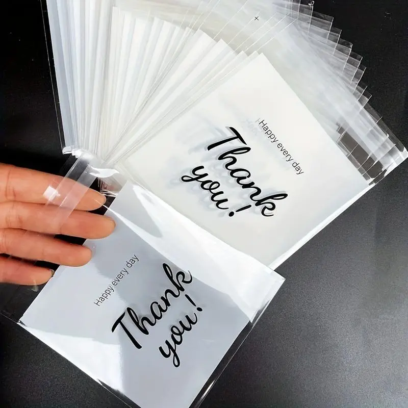 Thank you Printing Cookie Bag, 100pcs/set Self Adhesive Boyfriend Gifts Candy Packaging Bag, Gifts Wrapping Supplies