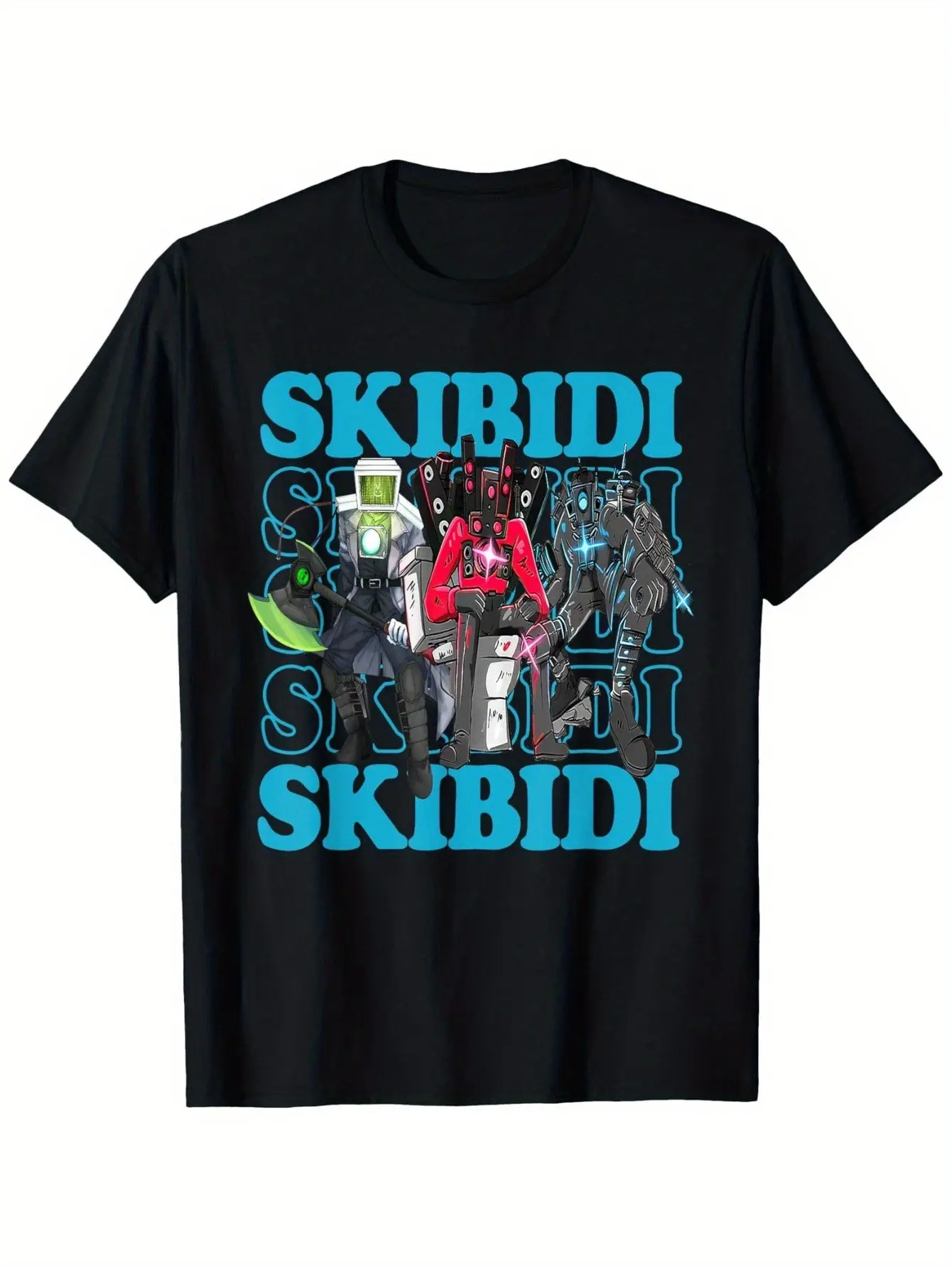 Kids' Short Sleeve Tops, Casual Skibidi Toilet Graphic Print, Regular Fit Pullovers for Boys & Girls, Cotton, Crew Neck