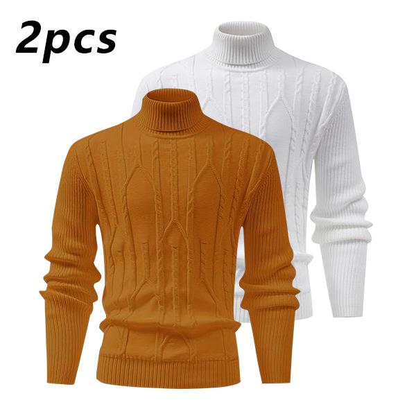 Men's Turtleneck Warm Sweater, Vintage Cable Knit Style, Thickened Winter & Autumn Knitwear with Locking Temperature Technology, Stylish Texture, Suitable for Office Workers and Everyday Street Style, Versatile Innerwear