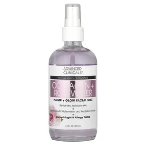 Advanced Clinicals Collagen + Rosewater, Plump + Glow Facial Mist, 7.5 fl oz (222 ml)