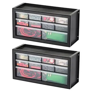 IRIS USA 2 Pack 10 Drawer Organizer Storage Cabinet for Hardware Supplies, Black