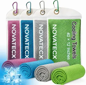 NOVATECX 4 Pack Cooling Towels 40"x12" for Men & Women, Microfiber Ice Cold Rags for Neck & Face, Soft Breathable Cool Sweat Towel for Hot Weather, Sports, Yoga, Running, Camping, Gym, Workout
