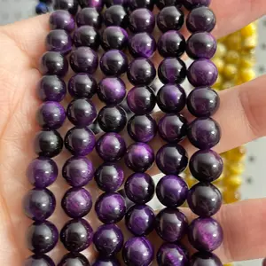 High grade 8 mm purple tigers eye crystal bead strand