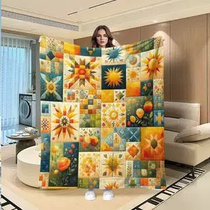 Sunflower Patchwork Blanket, Creative Digital Print Flannel Throw, Thanksgiving Valentine Christmas Gift, Holiday Decorative Sofa Bed Blanket
