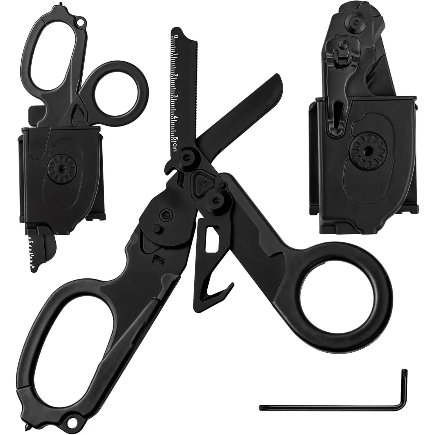 6-in-1 Compact Stainless Steel Foldable Trauma Scissors with Holster, Glass Breaker, Strap Cutter & Pliers for Outdoor Camping Rescue