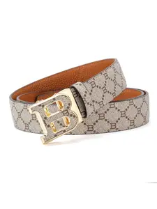 Fashion B Letter Buckle Men's Belt, Printed PVC Leather Waistband, Casual Style for All Seasons, Ideal for Jeans & Suits