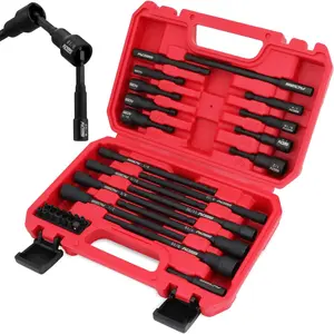 Magnetic Impact Long Nut-Driver Set:33-Piece SAE Hex Nut Driver Drill Bit with Screwdriver Bit Set Extension Nut Driver Setter for Mechanic Garages Workshops Repair