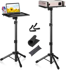 Adjustable Height Projector and Laptop Tripod Stand - Versatile Floor Stand with Gooseneck Phone Holder - Ideal for Office, Home, Stage, Studio Mounting - Height Adjustable from 23.5" to 46.5"