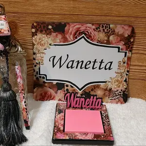 Stylish Sticky Note Holder with Badge Reel, Ink Pen, and Mouse Pad -