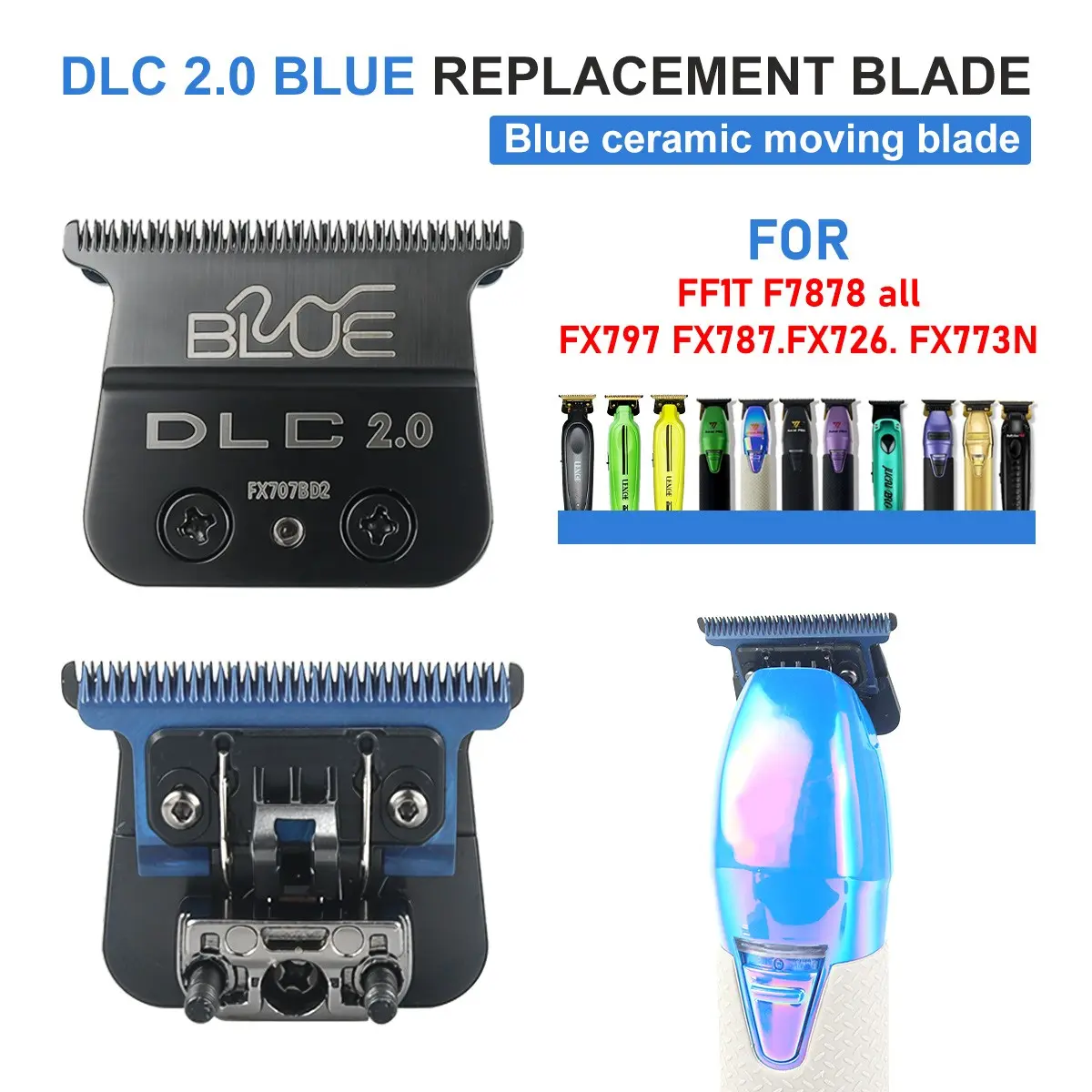 Compatible with BAB787 707Z FX787 FX726 F7878 Professional Barber Trimmer Clipper Barber Shop Salon Replacement Carbon Steel Bit DLC Blade Blue Moving Blade