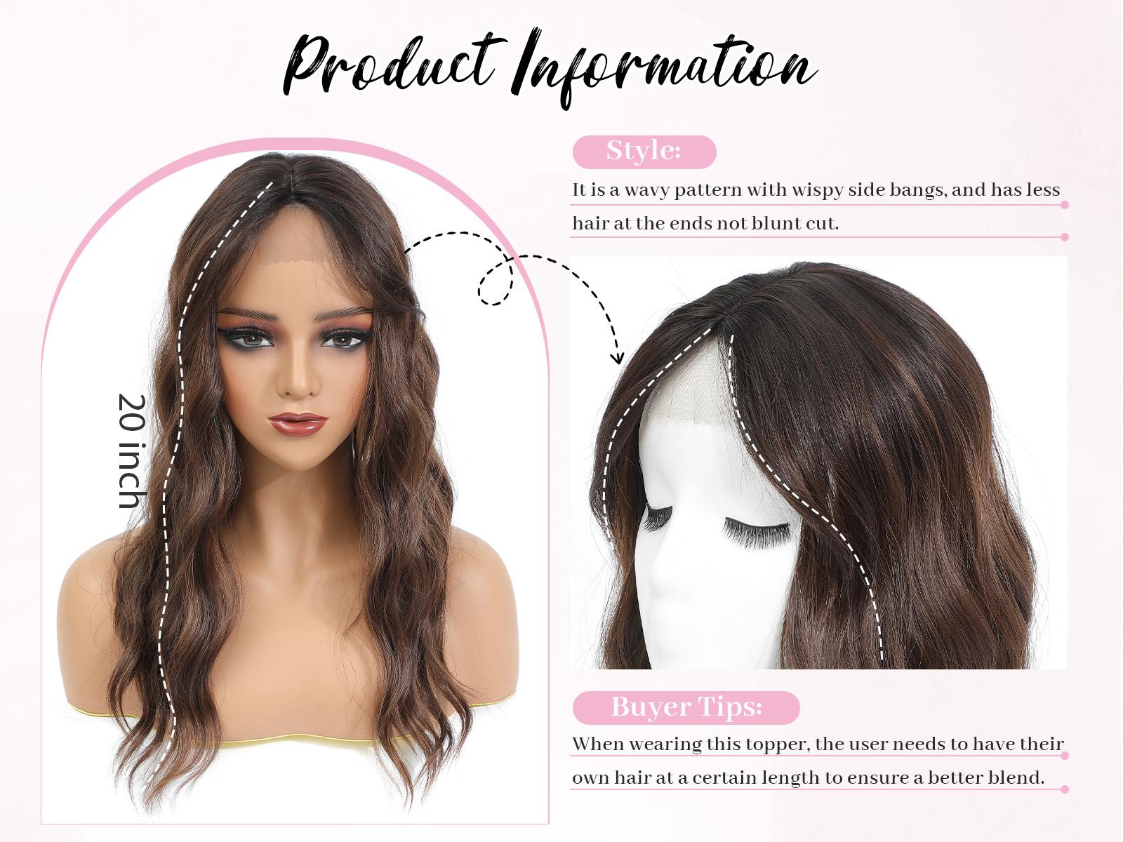 PANEWAY 20 Inch Wavy Synthetic Hair Topper with Bangs – Lightweight Clip-In for Thinning Hair, Natural Volume & Daily Confidence Boost (100% Premium Kanekalon)