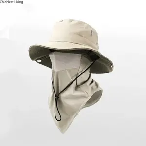 Unisex Sun Protection Hat with Neck Flap, Wide Brim Bucket Hat, Detachable Face Mask, Foldable Brim, Outdoor Sun Hat, Breathable Drawstring Closure, Fishing Hat, Suitable for Camping, Hiking, and Gardening